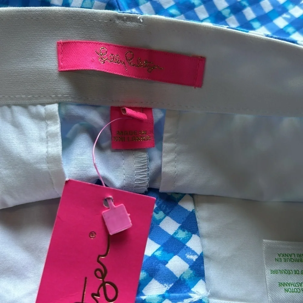 Lilly Pulitzer Gretchen High Rise Short Boca Blue Double Checking Sz 4 NEW